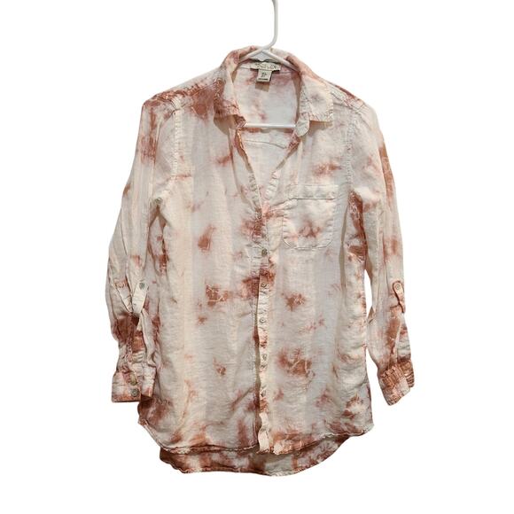 Rachel Zoe Pink Tie Dye Long Sleeve Button Up Shirt Casual Linen Top Small - Picture 1 of 8